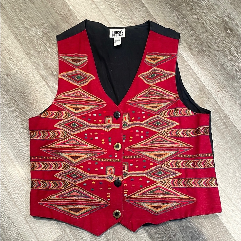 Vintage Chico’s Design Red Geometric Vest